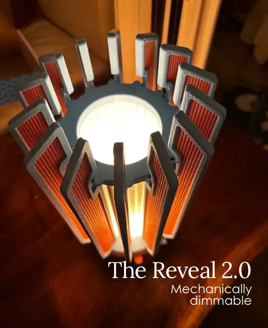 Highly detailed, mechanically dimmable LED lighting fixture with modern design.