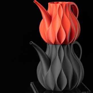 Highly detailed, colorful 3D printed teapot showcasing innovative design techniques.