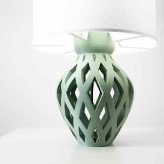 Stylish 3D printed lamp with a unique lattice pattern, perfect for modern home decor.