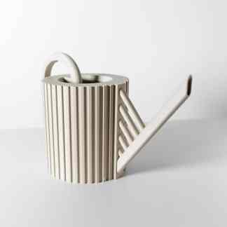 3D printed watering can, innovative garden tool with minimalist white design, showcasing modern manufacturing.