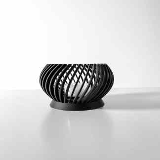 Stylish black wooden candle holder designed for contemporary home decor.