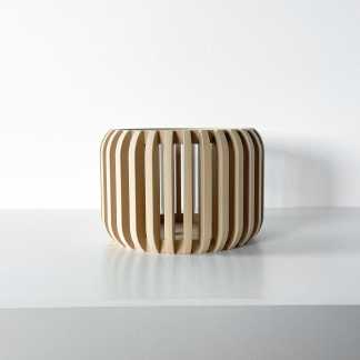 3D printed wooden art piece, sleek minimalist design, crafted by AM Square 3D for contemporary interiors.
