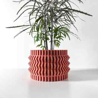 Custom 3D printed plant pot with unique textured geometric pattern for modern interior design.