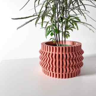 3D printed decorative flower pot with intricate geometric pattern, perfect for home decor.