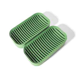 High-quality 3D printed green trays with slotted design for storage and organization solutions.