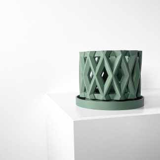 Elegant green 3D-printed decorative bowl with geometric lattice pattern, perfect for modern interior decor.