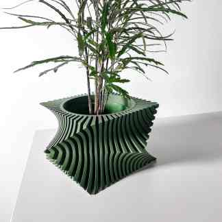 3D printed flower pot with intricate geometric pattern, modern home decor piece.