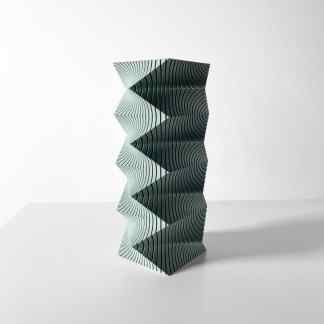 Modern geometric 3D printed sculpture with layered, wavy design for artistic displays.