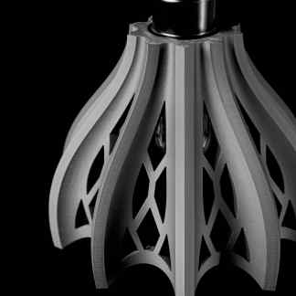 High-resolution black and white 3D model of an artistic lamp fixture, showcasing intricate detailing and craftsmanship.