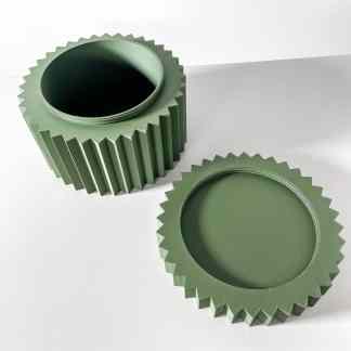 High-quality green 3D printed gear with precise teeth, ideal for industrial and mechanical applications.