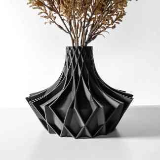 3D printed black geometric vase for stylish home decor and interior design.