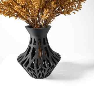 3D printed black geometric vase for stylish home decor, showcasing advanced additive manufacturing.