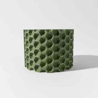 3D printed hexagon cube, green geometrical pattern for prototypes and models.