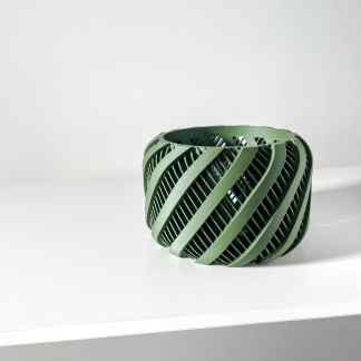 Green 3D-printed modern sculpture with spiral design for art and decor.