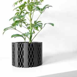 3D printed flower pot, modern lattice design, durable plastic, decorative plant container.