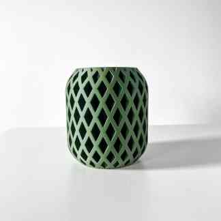 3D printed green lattice vase with geometric pattern, ideal for contemporary interior decor and artistic accents.