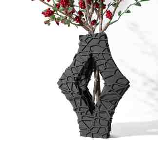 High-quality 3D printed geometric vase with a tree for home decor and modern art.