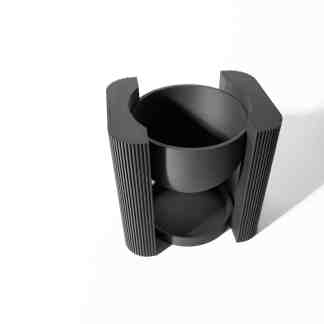 3D printed black organizer with textured ridges and smooth cylindrical compartments, ideal for stylish storage.