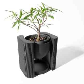 3D printed black plant pot holder with modern aesthetic for stylish home decor.