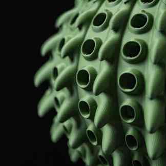 Highly detailed green 3D printed geometric structure with intricate patterns.
