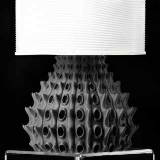 High-resolution 3D-printed lamp with intricate organic design, perfect for modern décor and innovative interior styling.