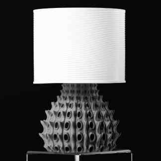 3D printed modern design lamp with textured base and sleek white lampshade.