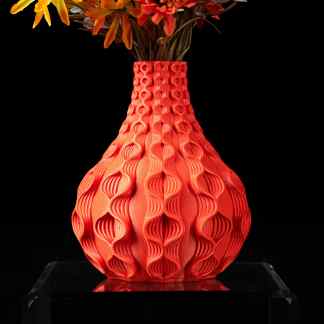 Colorful 3D-printed vase showcasing detailed design, perfect for home decor and modern art displays.