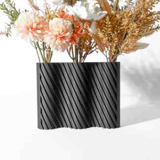 Decorative 3D-printed vase holding artificial flowers for stylish decor.