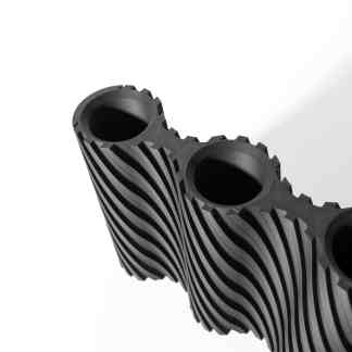 High-quality 3D printed black plastic part with wave patterns, ideal for prototypes and custom designs.