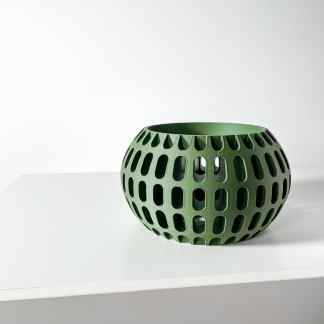 Vase with unique lattice pattern, 3D printed in green, ideal for contemporary decor or art projects.