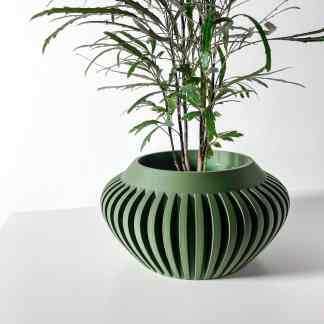 Vase, 3D printed, modern, green, ribbed, decorative, home decor, plant holder.