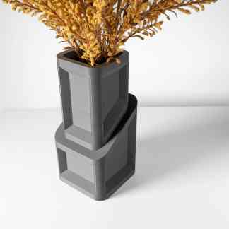 3D printed flower vase, modern decor, gray design, craftsmanship, ornamental accessory.