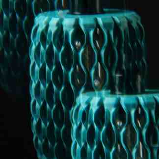 Highly detailed 3D-printed geometric filament sculpture in vibrant blue tones.
