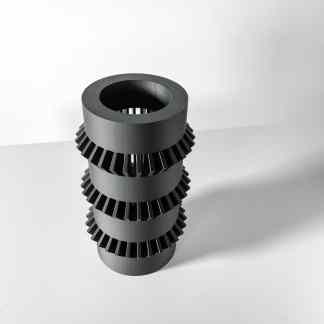 Black 3D-printed gear stack with precision teeth for machinery.