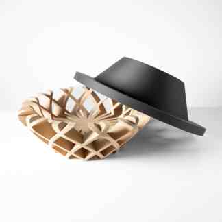 3D-printed geometric vase and hat, demonstrating advanced 3D printing design for home decor and accessories.