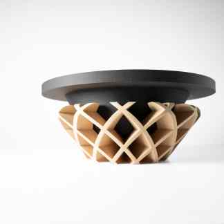 Stylish 3D-printed geometric sculpture with intricate latticework, perfect for modern decor.