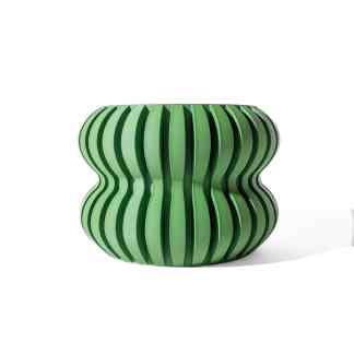 Vibrant green 3D-printed decorative vase with curved, modern design for stylish home interiors.