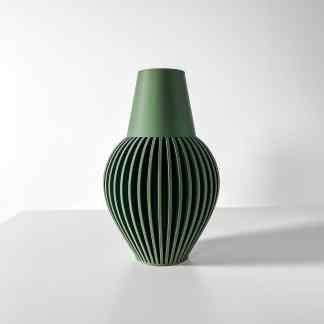Elegant green 3D printed vase with modern design, perfect for home or office decor.