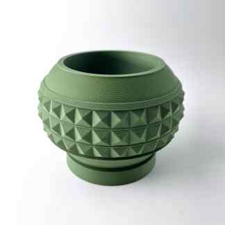 High-quality 3D printed green vase with textured geometric patterns, perfect for modern home decor.