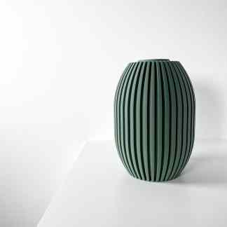 Sleek green 3D-printed vase with vertical ridges, ideal for contemporary home decoration.