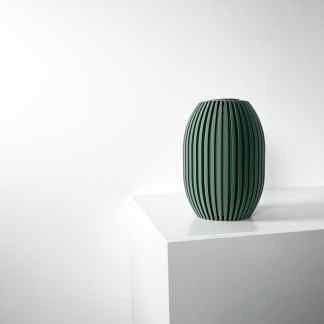 Elegant green striped 3D printed vase showcasing creative design and craftsmanship.