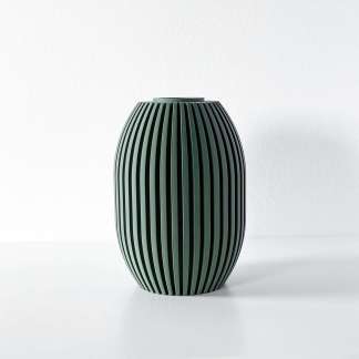 Sleek 3D-printed ceramic vase with vertical striped pattern, perfect for contemporary interior decor.