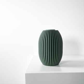 3D printed modern vase with unique vertical slat pattern, perfect for contemporary interior decor.
