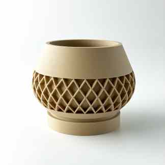 3D printed beige decorative vase with lattice design | AM Square 3D.