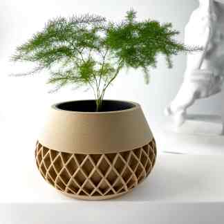 3D printed plant pot with detailed geometric pattern, perfect for home decor.