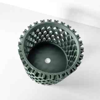Close-up of a 3D-printed geometrical gear part.