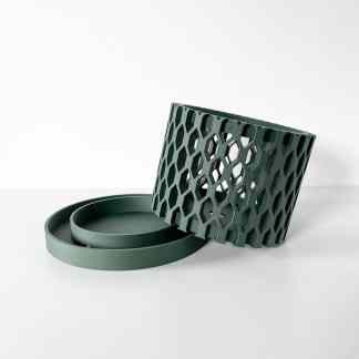 Vase and storage containers with intricate honeycomb pattern, ideal for modern interior design.