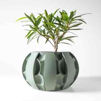 A sleek, 3D-printed plant pot featuring geometric patterns, perfect for modern home decor.