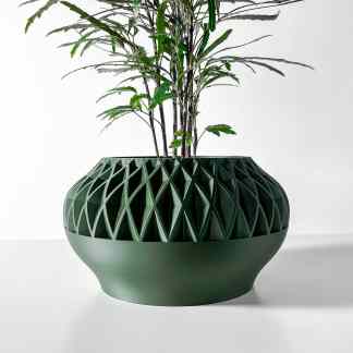 Vase with geometric cutout pattern, 3D printed, suitable for modern interior design.