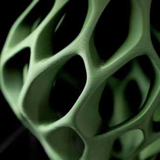 High-resolution image of a green 3D-printed lattice structure, emphasizing intricate design, precision, and innovative manufacturing 3D printing.